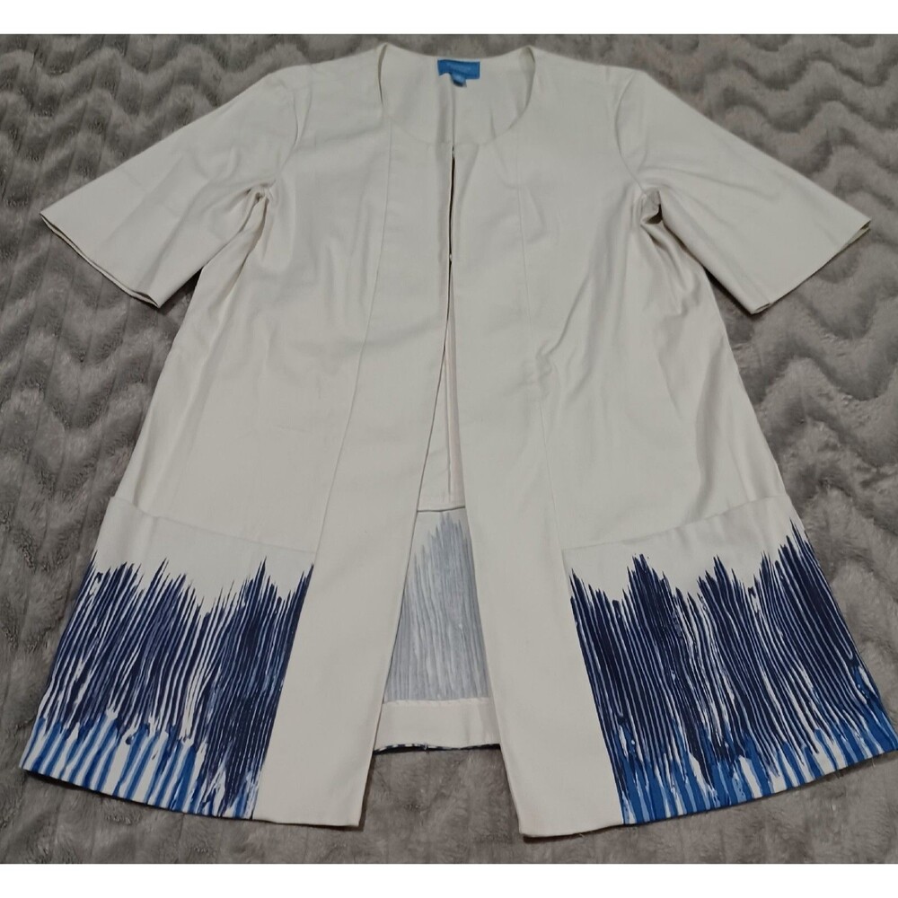 Simply Vera Wang Womens Size M Creme Blue Short Sleeve Cardigan